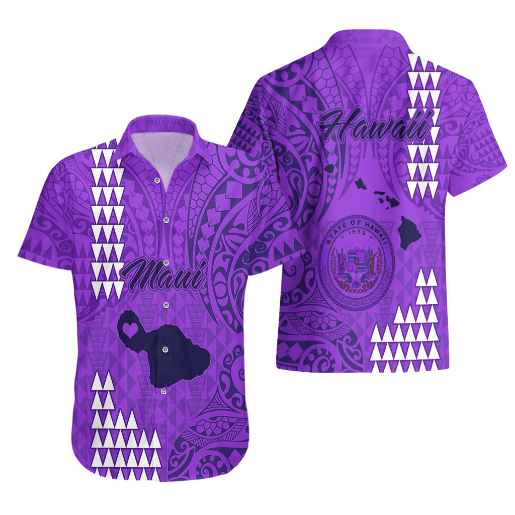 Maui Island Hawaiian Shirt Kakau Tribal Mixed Polynesian Pattern Purple - Wonder Print Shop