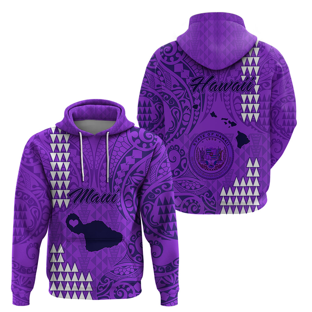 Maui Island Hoodie Kakau Tribal Mixed Polynesian Pattern Purple - Wonder Print Shop