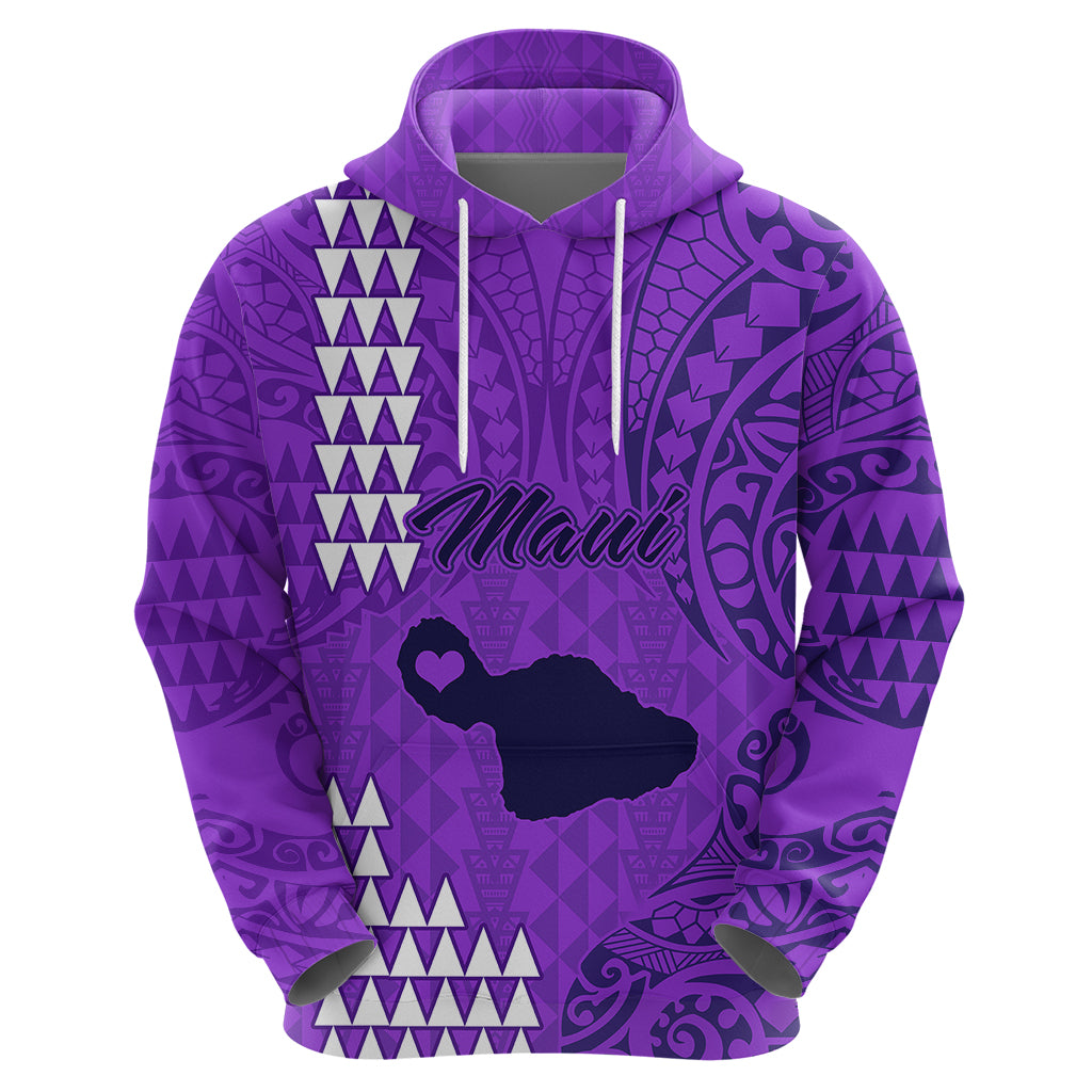 Maui Island Hoodie Kakau Tribal Mixed Polynesian Pattern Purple - Wonder Print Shop