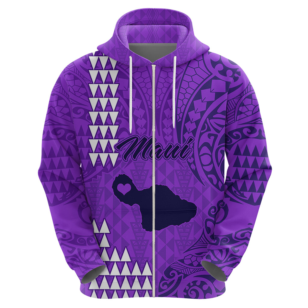 Maui Island Hoodie Kakau Tribal Mixed Polynesian Pattern Purple - Wonder Print Shop