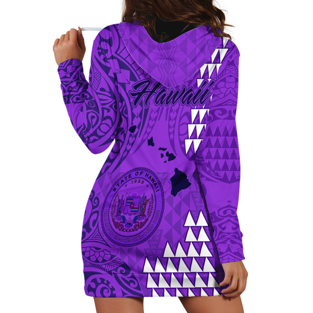 Maui Island Hoodie Dress Kakau Tribal Mixed Polynesian Pattern Purple - Wonder Print Shop