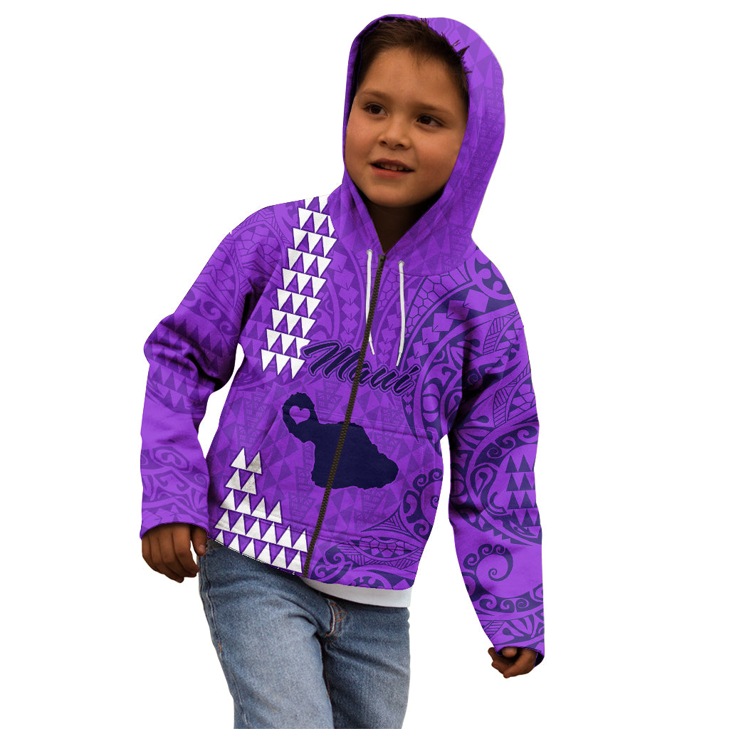 Maui Island Kid Hoodie Kakau Tribal Mixed Polynesian Pattern Purple - Wonder Print Shop
