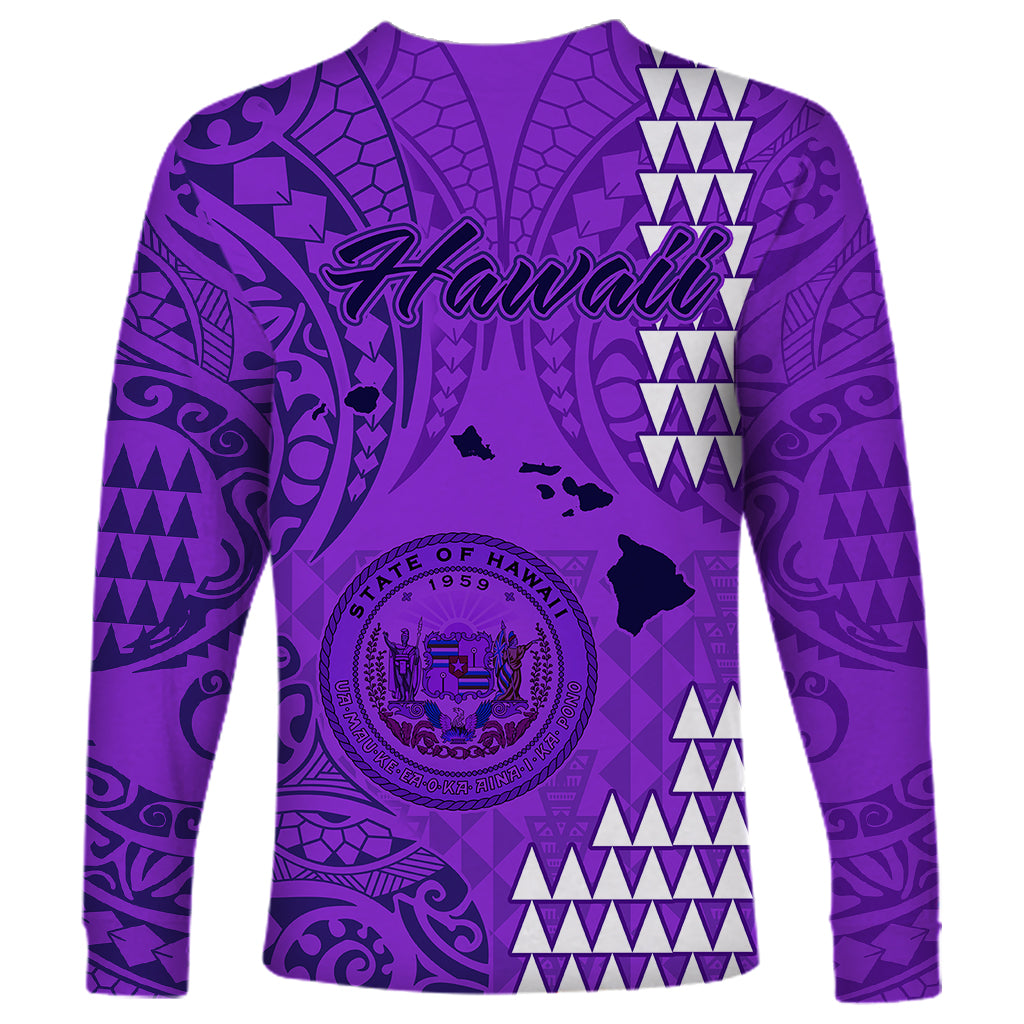 Maui Island Long Sleeve Shirt Kakau Tribal Mixed Polynesian Pattern Purple - Wonder Print Shop