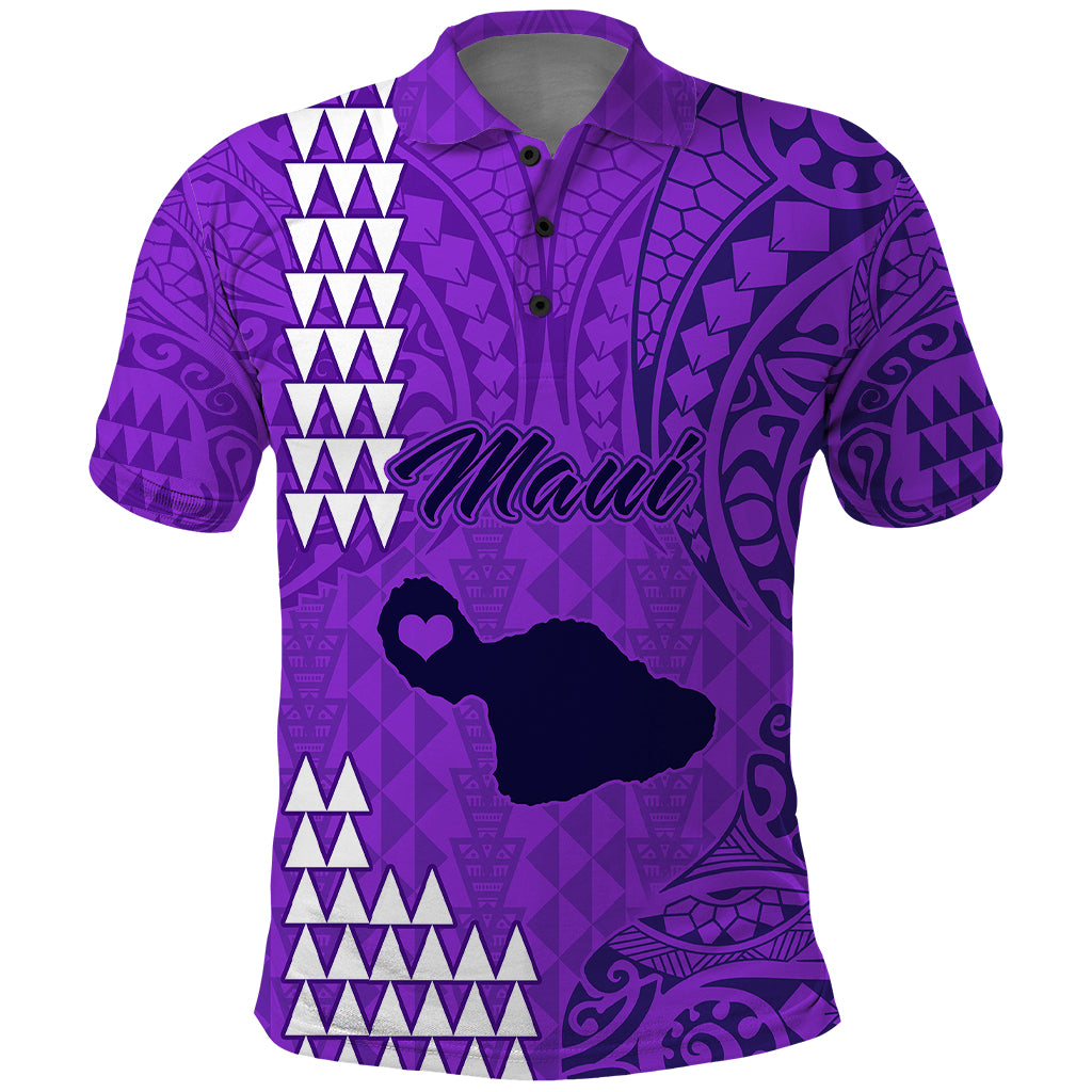 Maui Island Polo Shirt Kakau Tribal Mixed Polynesian Pattern Purple - Wonder Print Shop