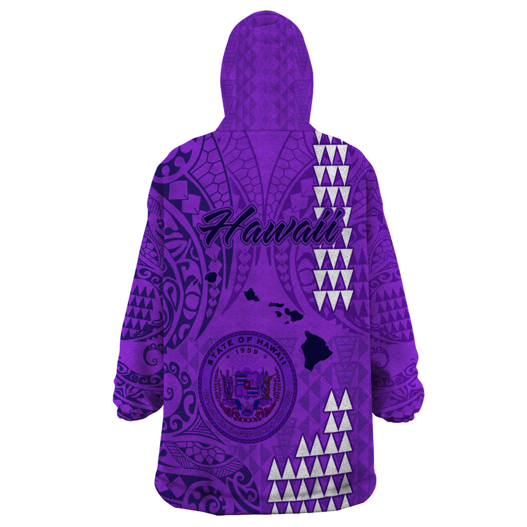Maui Island Wearable Blanket Hoodie Kakau Tribal Mixed Polynesian Pattern Purple - Wonder Print Shop