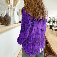 Maui Island Women Casual Shirt Kakau Tribal Mixed Polynesian Pattern Purple - Wonder Print Shop