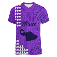 Maui Island Women V Neck T Shirt Kakau Tribal Mixed Polynesian Pattern Purple - Wonder Print Shop