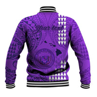 Personalised Maui Island Baseball Jacket Kakau Tribal Mixed Polynesian Pattern Purple LT9 - Wonder Print Shop