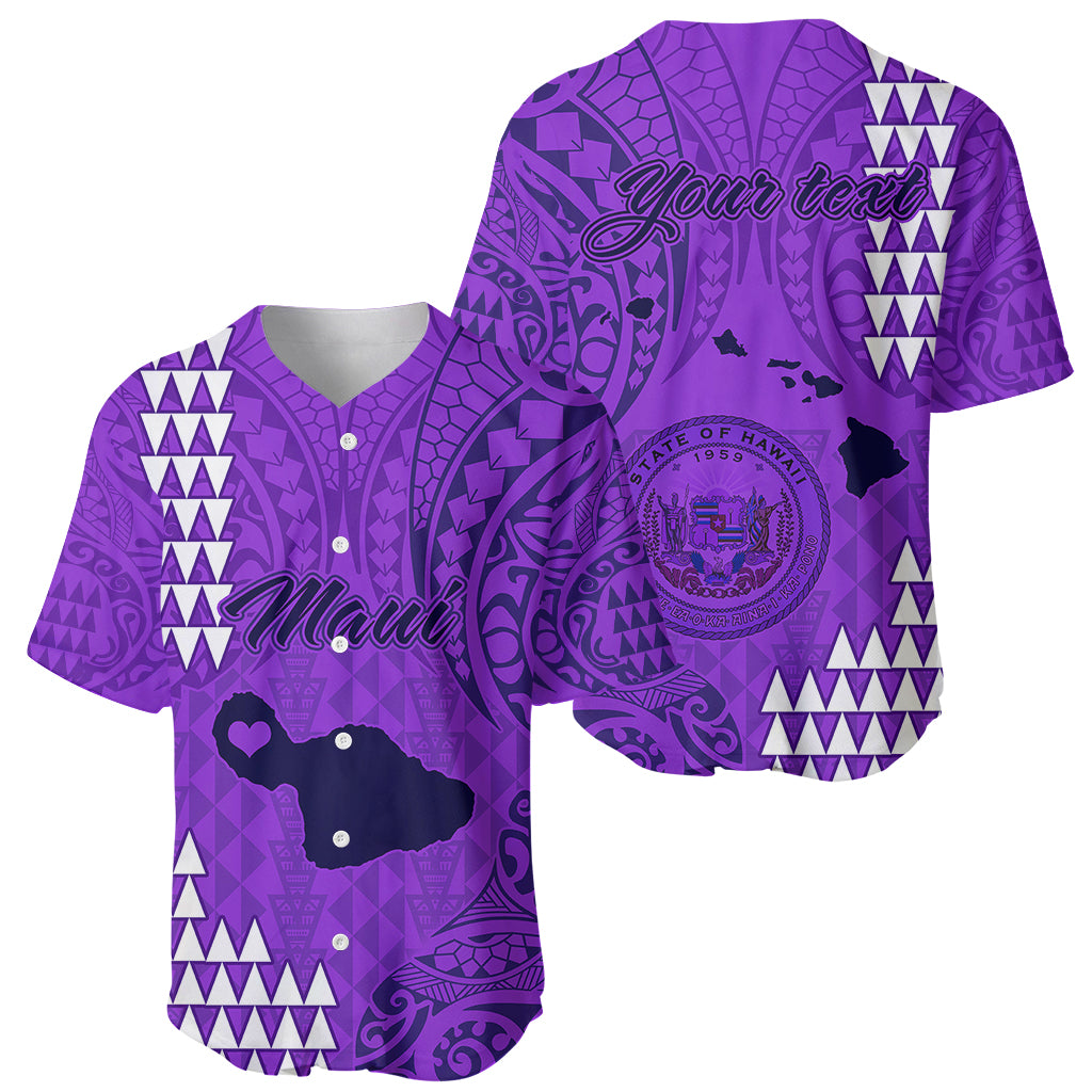 Personalised Maui Island Baseball Jersey Kakau Tribal Mixed Polynesian Pattern Purple LT9 - Wonder Print Shop
