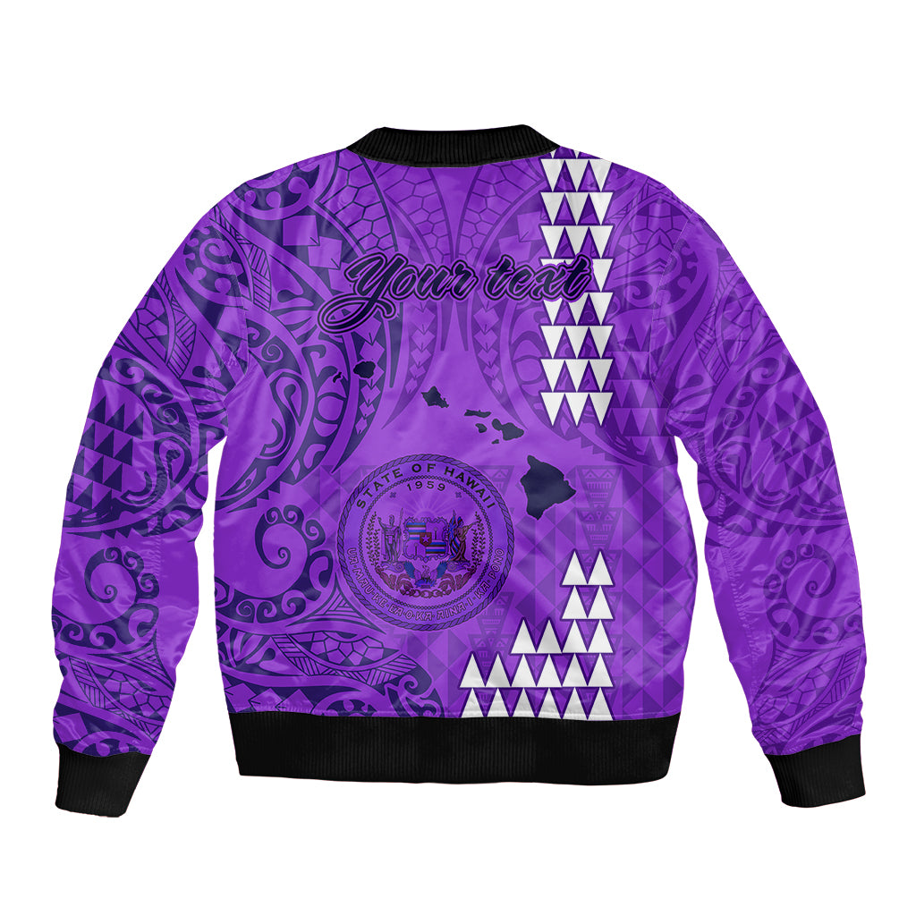 Personalised Maui Island Bomber Jacket Kakau Tribal Mixed Polynesian Pattern Purple LT9 - Wonder Print Shop