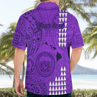Personalised Maui Island Hawaiian Shirt Kakau Tribal Mixed Polynesian Pattern Purple - Wonder Print Shop