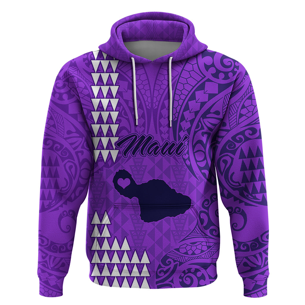 Personalised Maui Island Hoodie Kakau Tribal Mixed Polynesian Pattern Purple - Wonder Print Shop