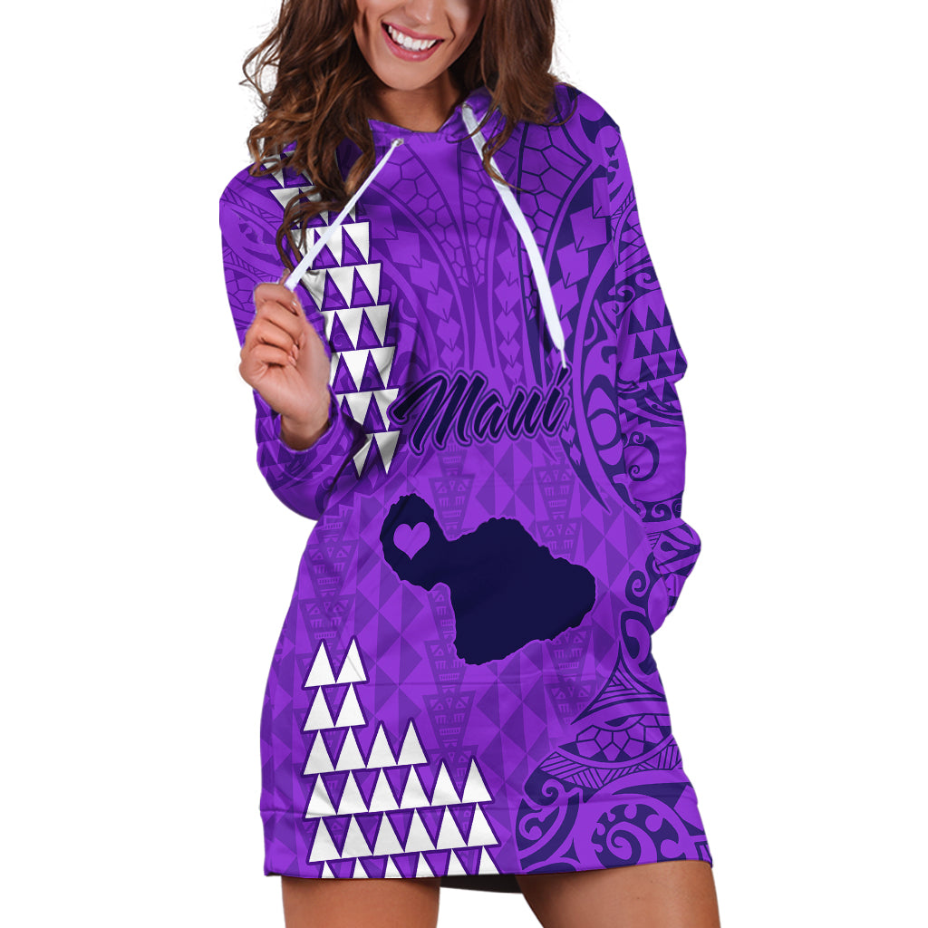 Personalised Maui Island Hoodie Dress Kakau Tribal Mixed Polynesian Pattern Purple - Wonder Print Shop