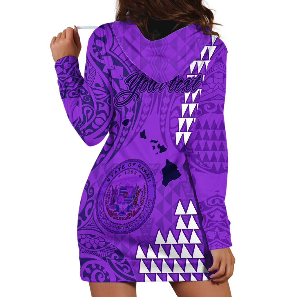 Personalised Maui Island Hoodie Dress Kakau Tribal Mixed Polynesian Pattern Purple - Wonder Print Shop