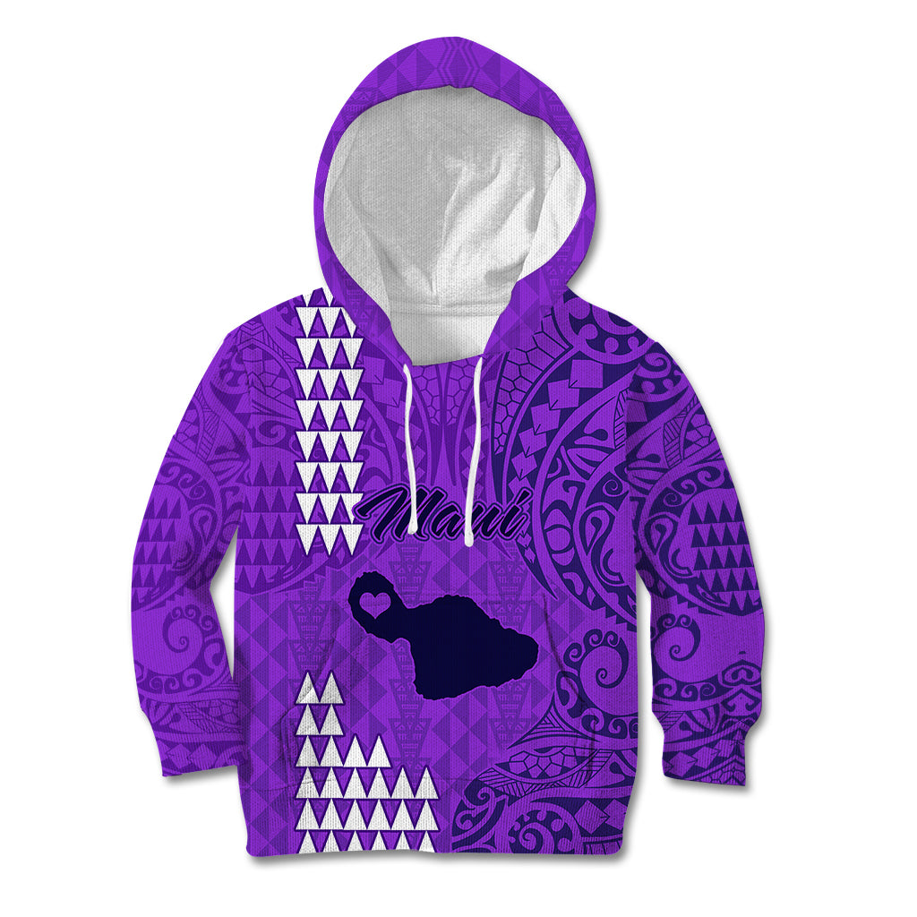 Personalised Maui Island Kid Hoodie Kakau Tribal Mixed Polynesian Pattern Purple - Wonder Print Shop