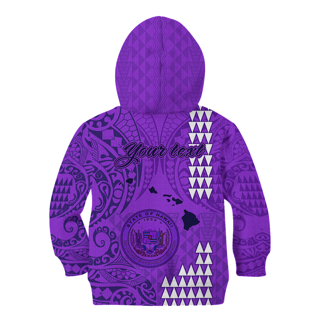 Personalised Maui Island Kid Hoodie Kakau Tribal Mixed Polynesian Pattern Purple - Wonder Print Shop