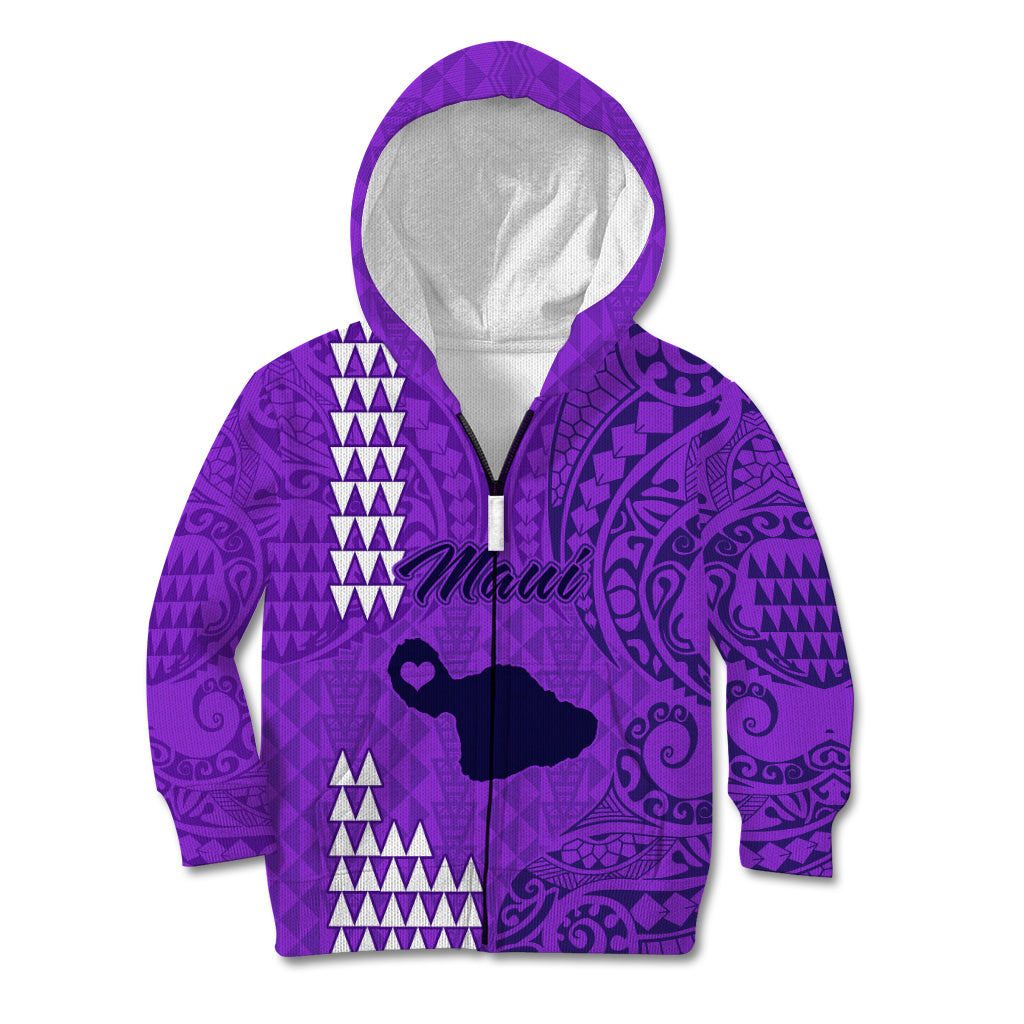 Personalised Maui Island Kid Hoodie Kakau Tribal Mixed Polynesian Pattern Purple - Wonder Print Shop