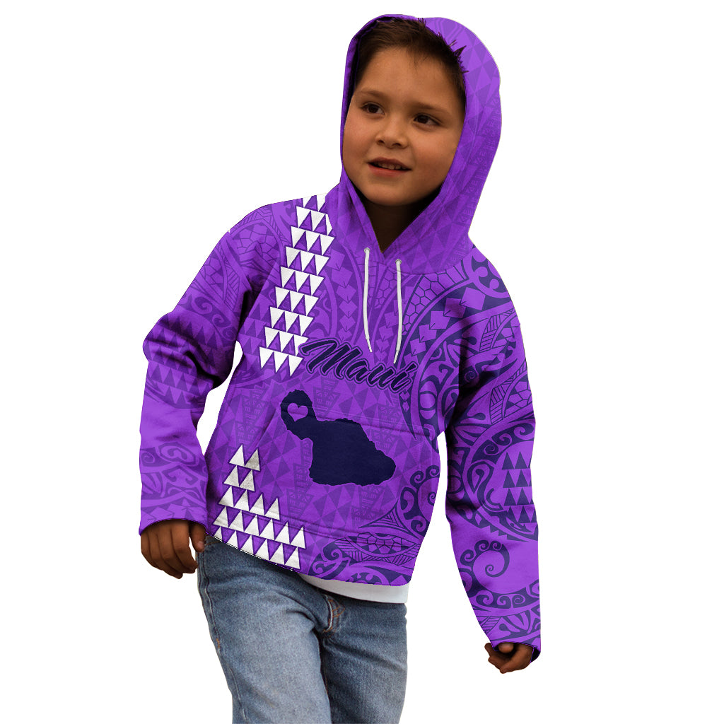 Personalised Maui Island Kid Hoodie Kakau Tribal Mixed Polynesian Pattern Purple - Wonder Print Shop