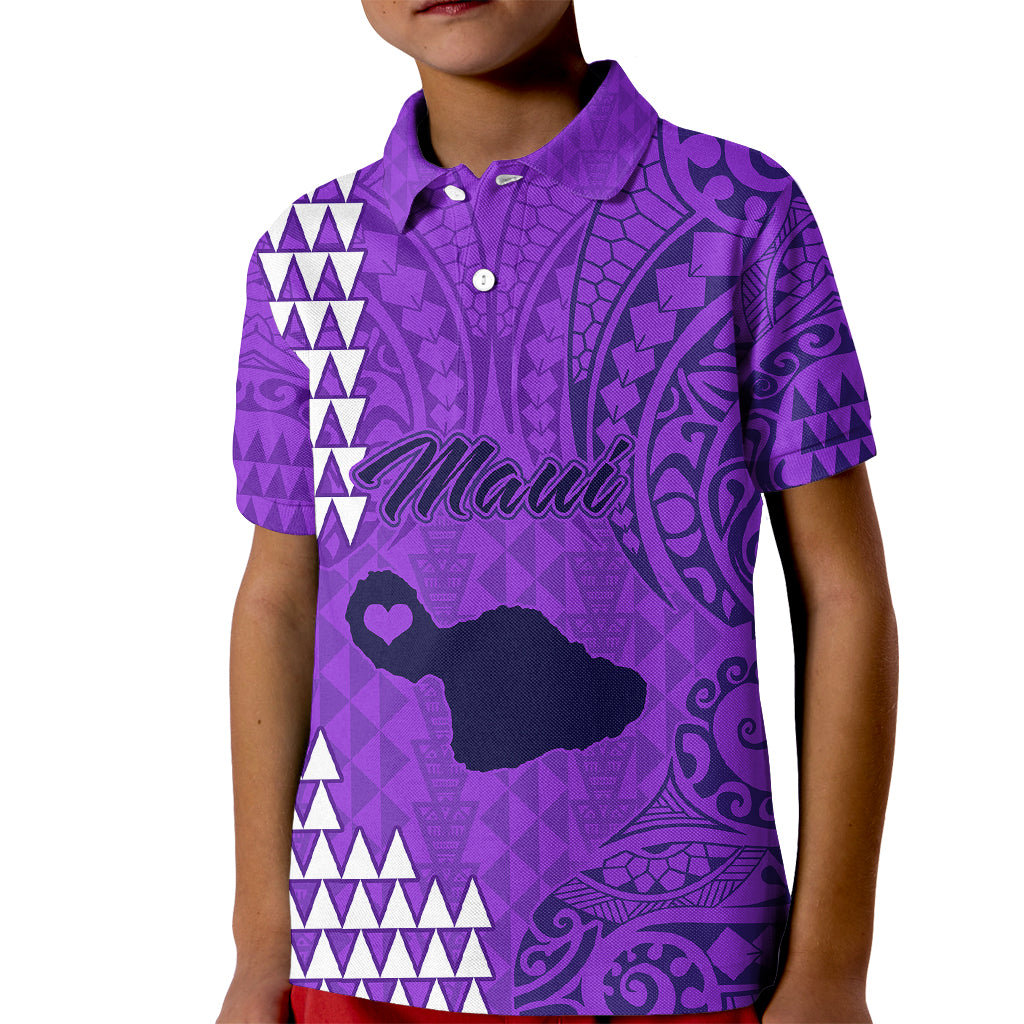 Personalised Maui Island Kid Polo Shirt Kakau Tribal Mixed Polynesian Pattern Purple - Wonder Print Shop