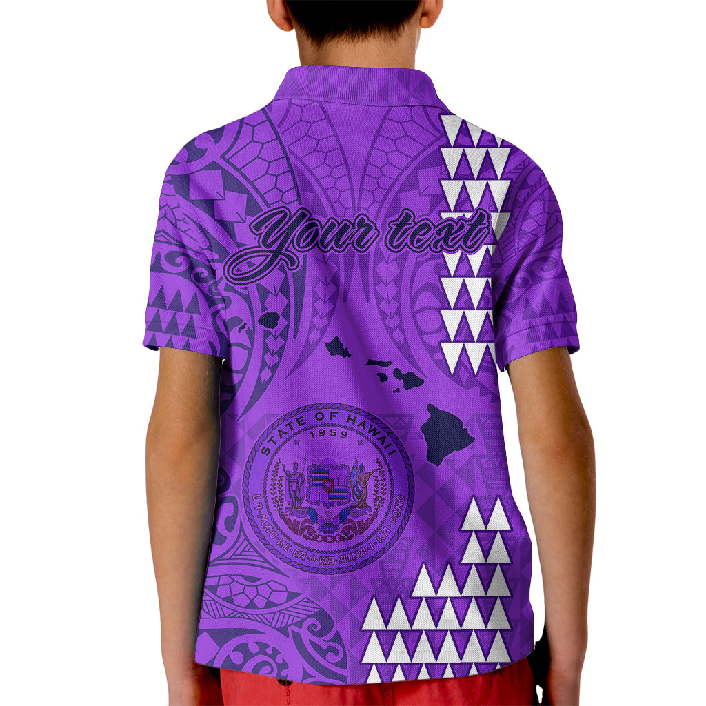 Personalised Maui Island Kid Polo Shirt Kakau Tribal Mixed Polynesian Pattern Purple - Wonder Print Shop