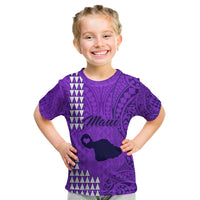 Personalised Maui Island Kid T Shirt Kakau Tribal Mixed Polynesian Pattern Purple - Wonder Print Shop