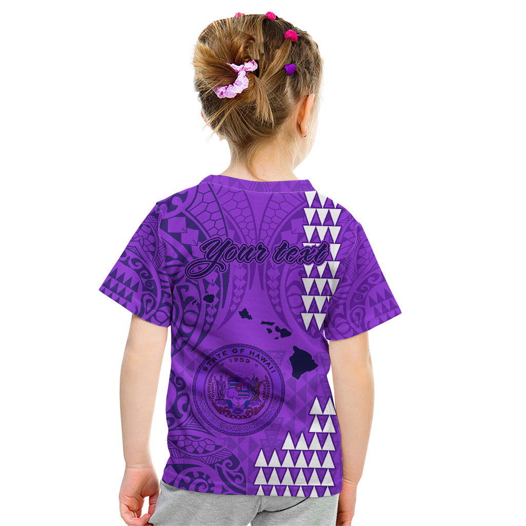 Personalised Maui Island Kid T Shirt Kakau Tribal Mixed Polynesian Pattern Purple - Wonder Print Shop