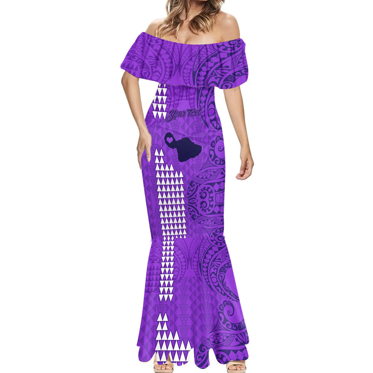 Personalised Maui Island Mermaid Dress Kakau Tribal Mixed Polynesian Pattern Purple - Wonder Print Shop