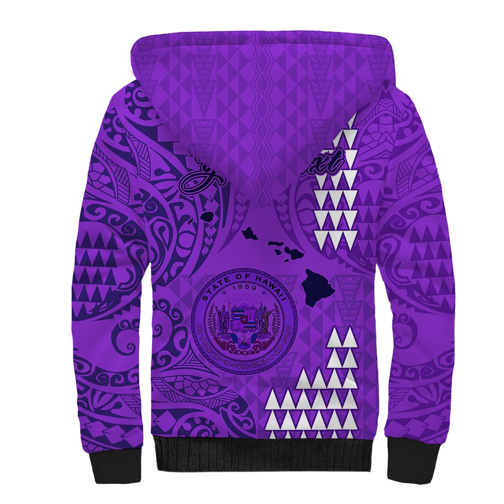 Personalised Maui Island Sherpa Hoodie Kakau Tribal Mixed Polynesian Pattern Purple - Wonder Print Shop