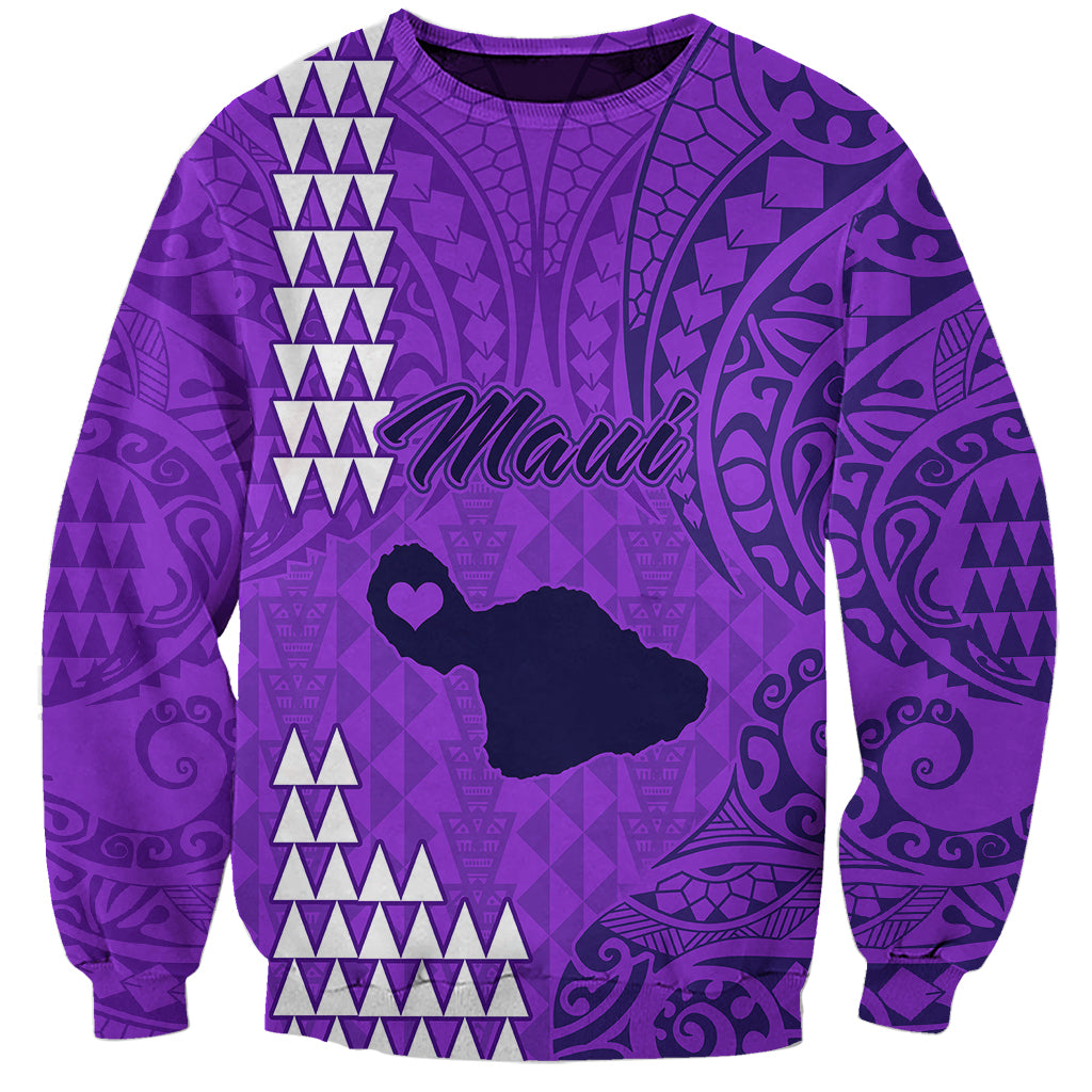 Personalised Maui Island Sweatshirt Kakau Tribal Mixed Polynesian Pattern Purple - Wonder Print Shop