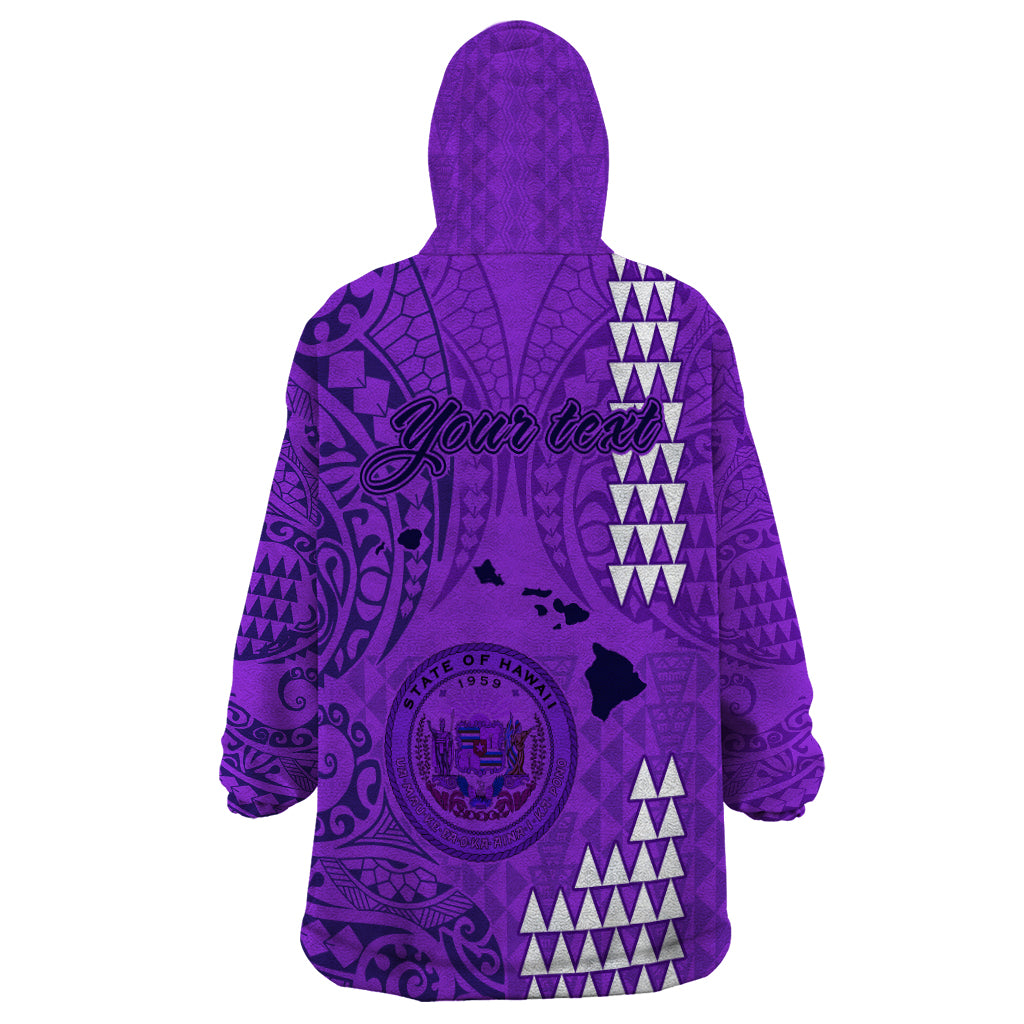 Personalised Maui Island Wearable Blanket Hoodie Kakau Tribal Mixed Polynesian Pattern Purple - Wonder Print Shop