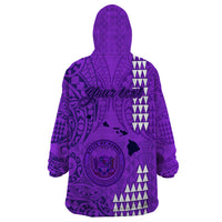 Personalised Maui Island Wearable Blanket Hoodie Kakau Tribal Mixed Polynesian Pattern Purple - Wonder Print Shop