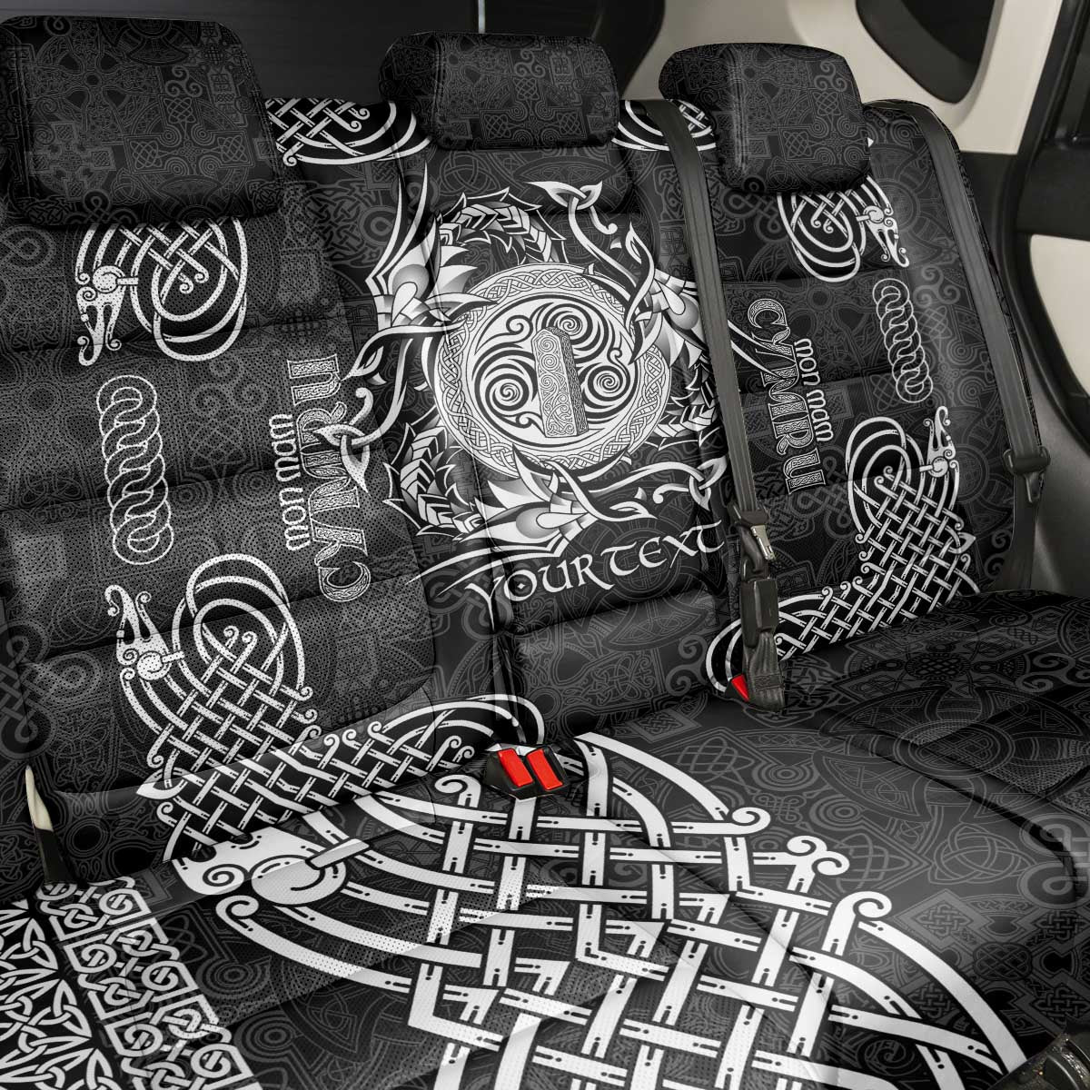 Personalized Anglesey Ynys Mon Back Car Seat Cover Black Standing Stone Celtic-inspired - Wonder Print Shop