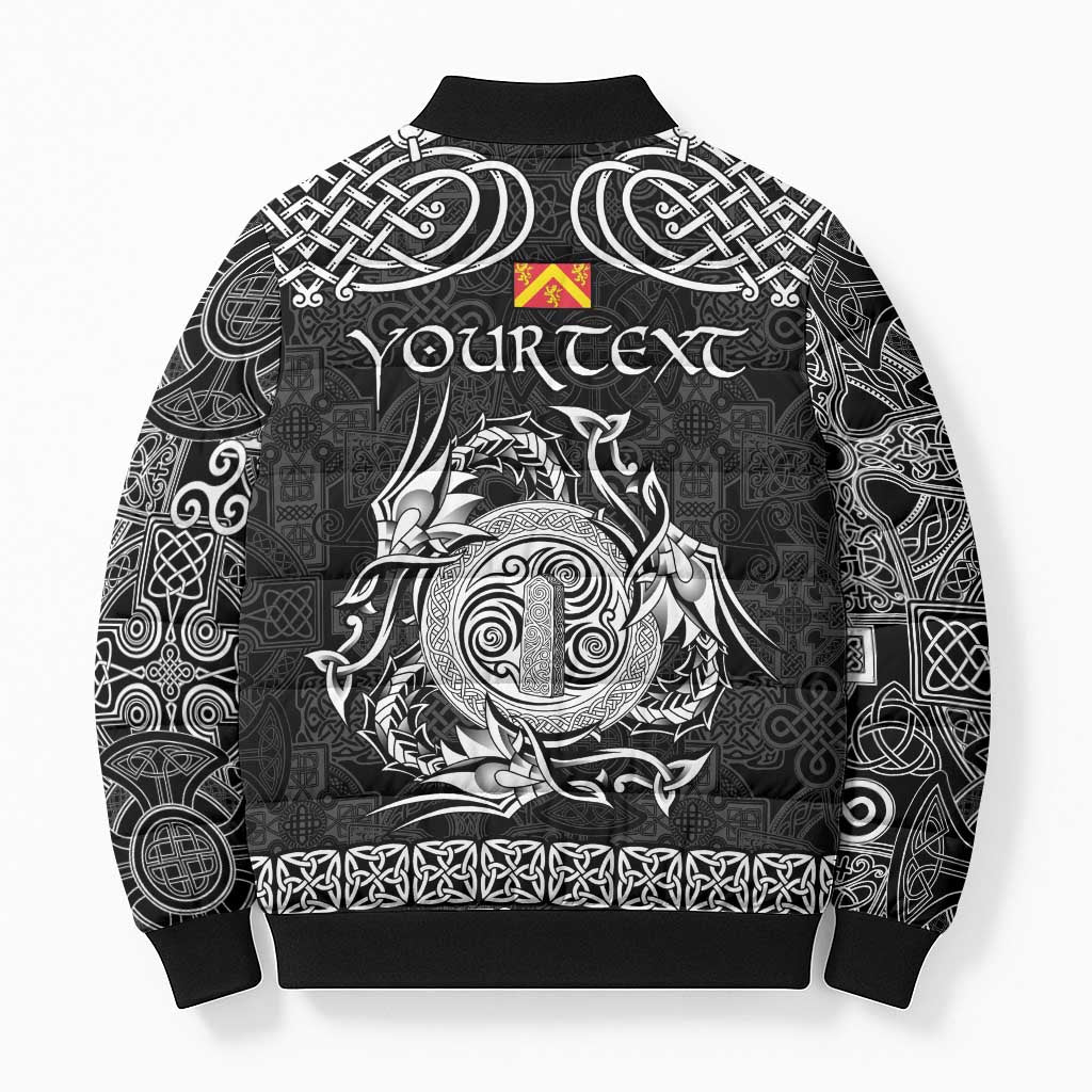 Personalized Anglesey Ynys Mon Bomber Puffer Jacket Black Standing Stone Celtic-inspired - Wonder Print Shop