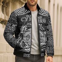 Personalized Anglesey Ynys Mon Bomber Puffer Jacket Black Standing Stone Celtic-inspired - Wonder Print Shop