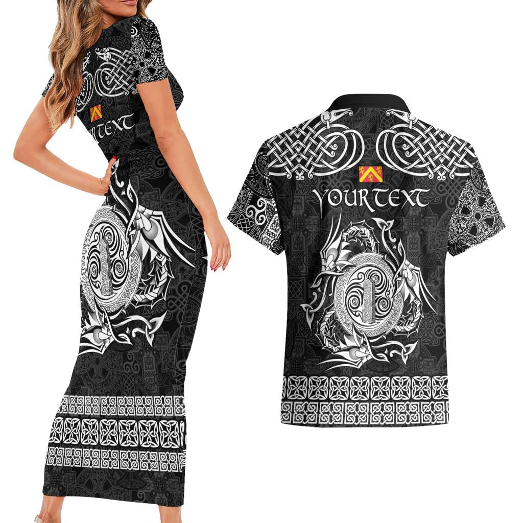 Personalized Anglesey Ynys Mon Couples Matching Short Sleeve Bodycon Dress and Hawaiian Shirt Black Standing Stone Celtic-inspired - Wonder Print Shop