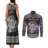 Personalized Anglesey Ynys Mon Couples Matching Tank Maxi Dress and Long Sleeve Button Shirt Black Standing Stone Celtic-inspired - Wonder Print Shop
