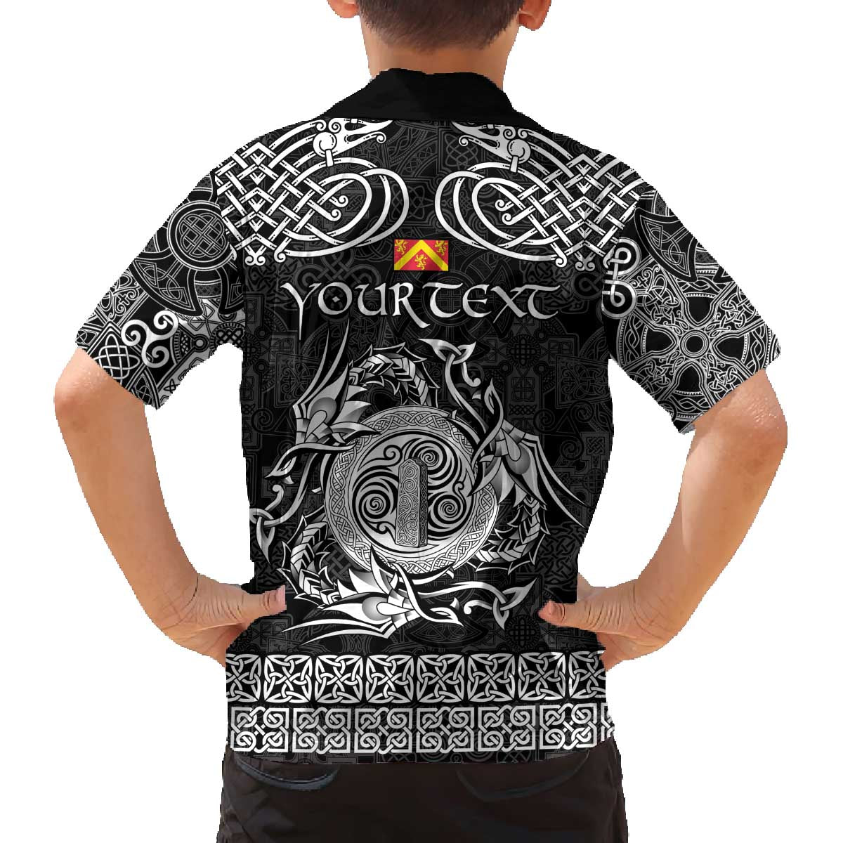 Personalized Anglesey Ynys Mon Family Matching Off The Shoulder Long Sleeve Dress and Hawaiian Shirt Black Standing Stone Celtic-inspired - Wonder Print Shop