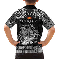 Personalized Anglesey Ynys Mon Family Matching Off The Shoulder Long Sleeve Dress and Hawaiian Shirt Black Standing Stone Celtic-inspired - Wonder Print Shop