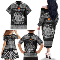 Personalized Anglesey Ynys Mon Family Matching Off The Shoulder Long Sleeve Dress and Hawaiian Shirt Black Standing Stone Celtic-inspired - Wonder Print Shop