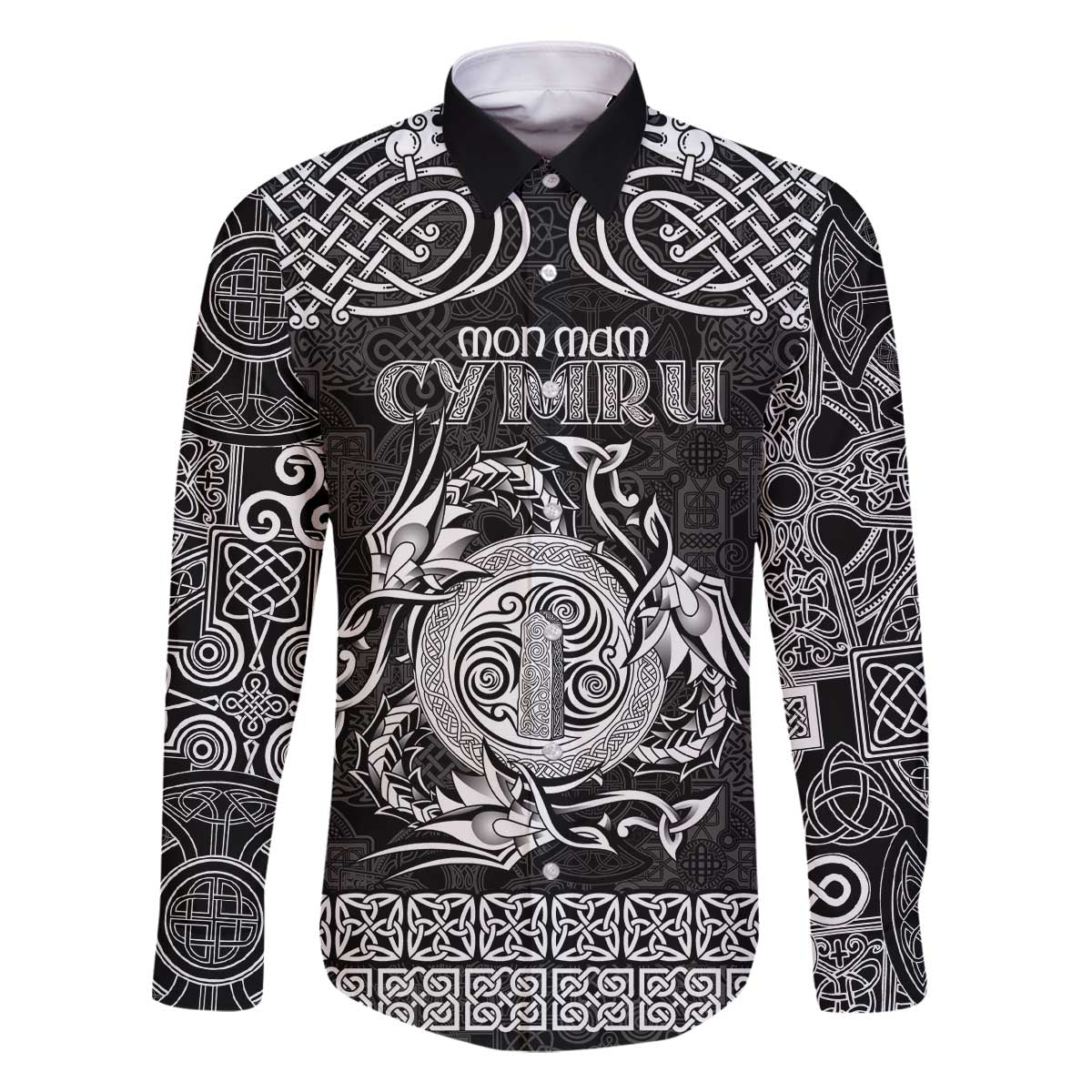 Personalized Anglesey Ynys Mon Family Matching Off The Shoulder Long Sleeve Dress and Hawaiian Shirt Black Standing Stone Celtic-inspired - Wonder Print Shop