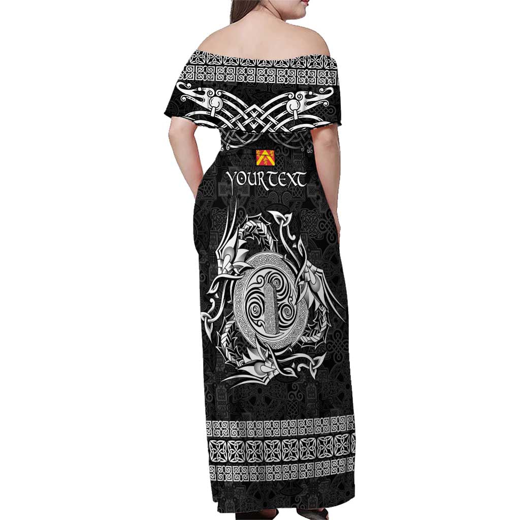 Personalized Anglesey Ynys Mon Family Matching Off Shoulder Maxi Dress and Hawaiian Shirt Black Standing Stone Celtic-inspired - Wonder Print Shop