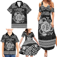 Personalized Anglesey Ynys Mon Family Matching Summer Maxi Dress and Hawaiian Shirt Black Standing Stone Celtic-inspired - Wonder Print Shop