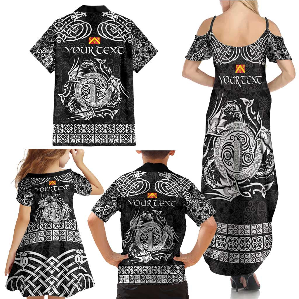 Personalized Anglesey Ynys Mon Family Matching Summer Maxi Dress and Hawaiian Shirt Black Standing Stone Celtic-inspired - Wonder Print Shop