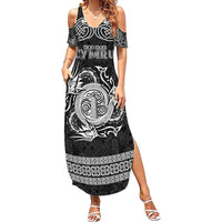 Personalized Anglesey Ynys Mon Family Matching Summer Maxi Dress and Hawaiian Shirt Black Standing Stone Celtic-inspired - Wonder Print Shop