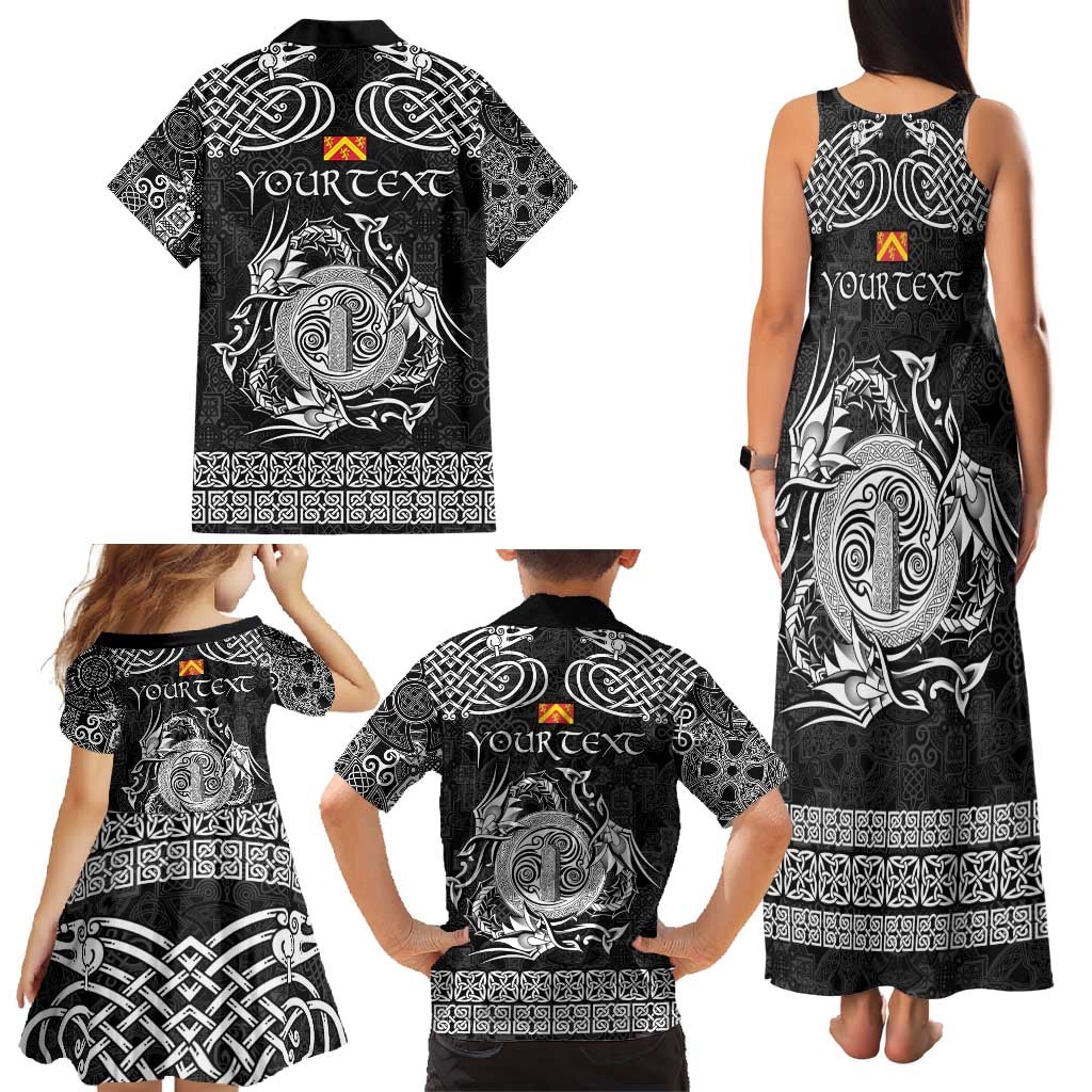 Personalized Anglesey Ynys Mon Family Matching Tank Maxi Dress and Hawaiian Shirt Black Standing Stone Celtic-inspired - Wonder Print Shop
