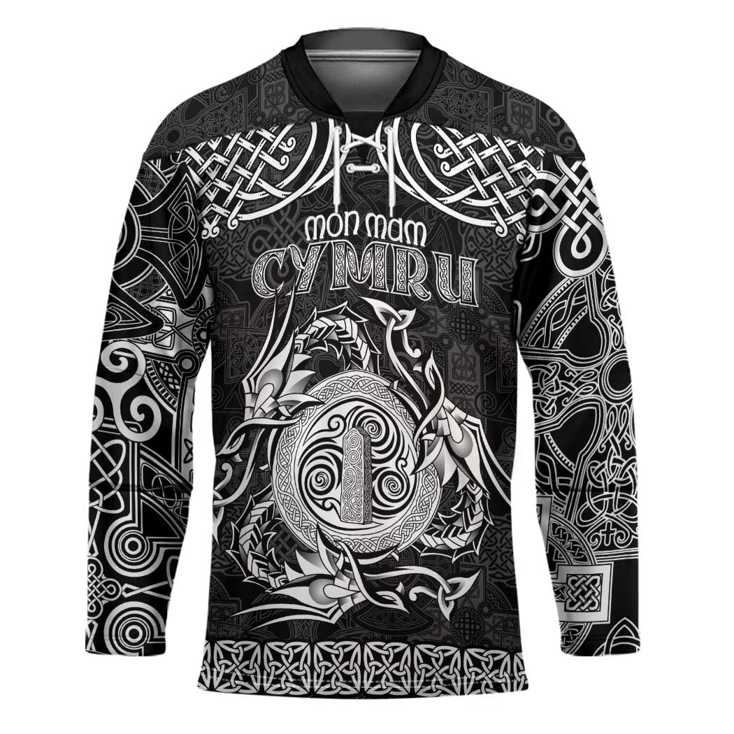 Personalized Anglesey Ynys Mon Hockey Jersey Black Standing Stone Celtic-inspired - Wonder Print Shop