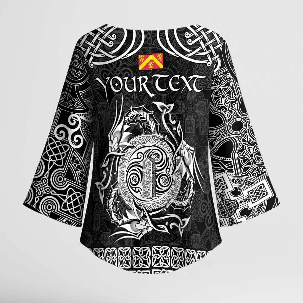 Personalized Anglesey Ynys Mon Kimono Sleeve Blouse Black Standing Stone Celtic-inspired - Wonder Print Shop