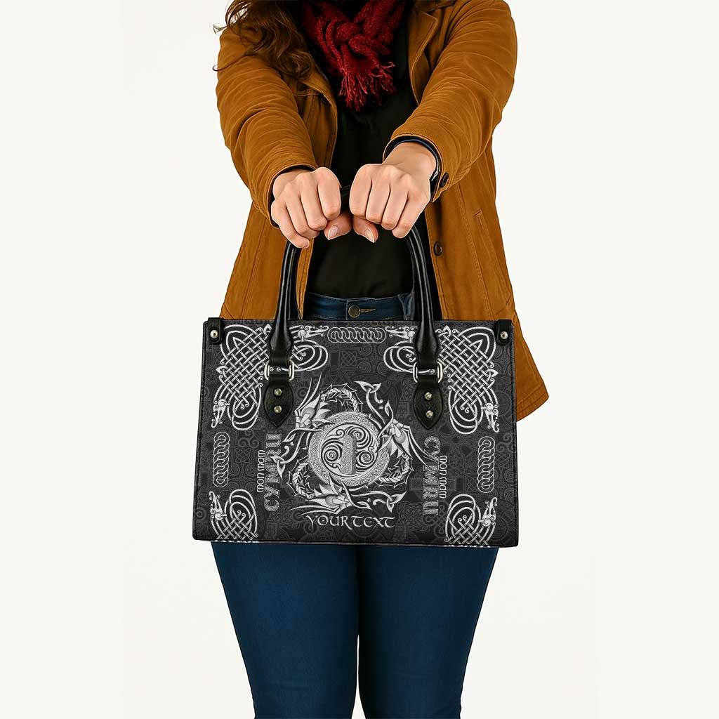 Personalized Anglesey Ynys Mon Leather Bag Black Standing Stone Celtic-inspired - Wonder Print Shop