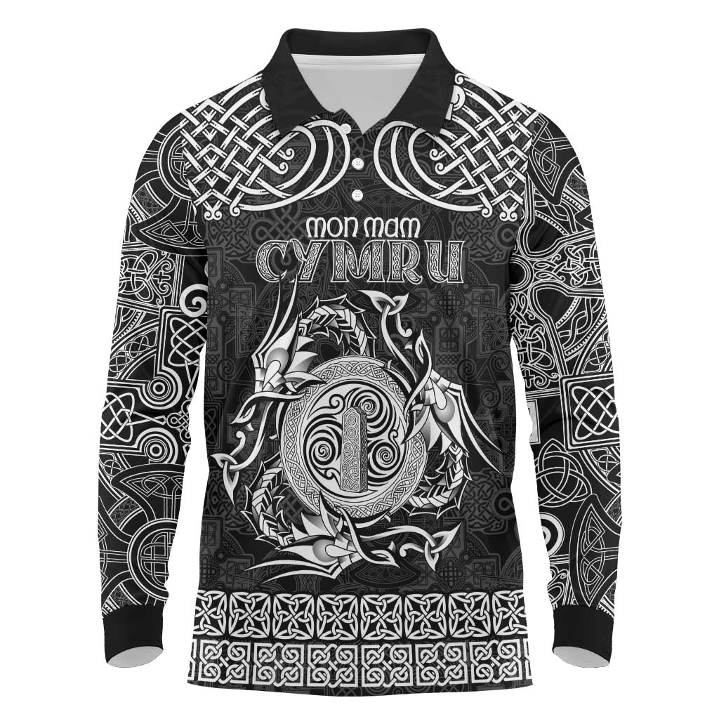 Personalized Anglesey Ynys Mon Long Sleeve Polo Shirt Black Standing Stone Celtic-inspired - Wonder Print Shop