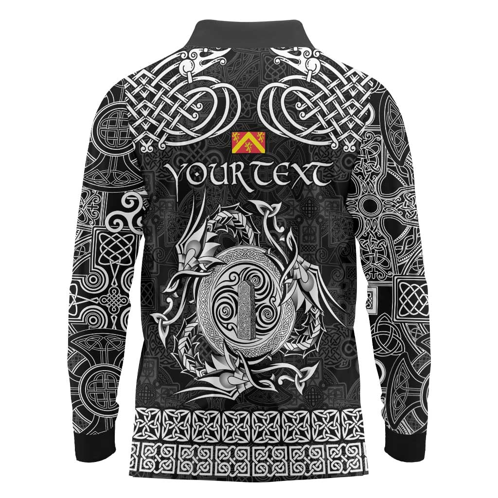 Personalized Anglesey Ynys Mon Long Sleeve Polo Shirt Black Standing Stone Celtic-inspired - Wonder Print Shop